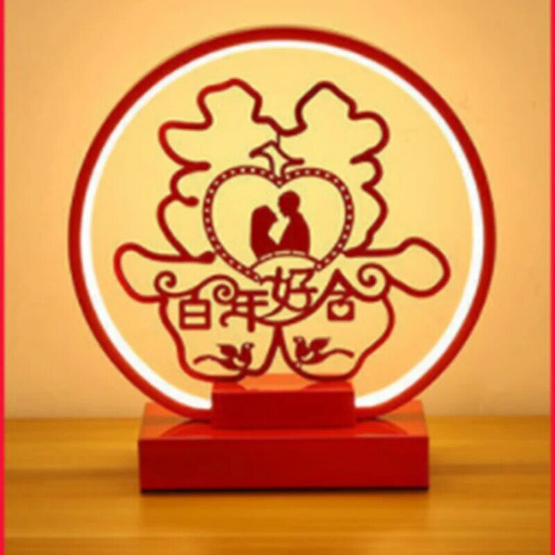 Китайская Свадебная красная железная настольная лампа, лампа для стола, прикроватная акриловая настольная лампа, свадебная комната, спальня, романтический подарок невесты, ночник