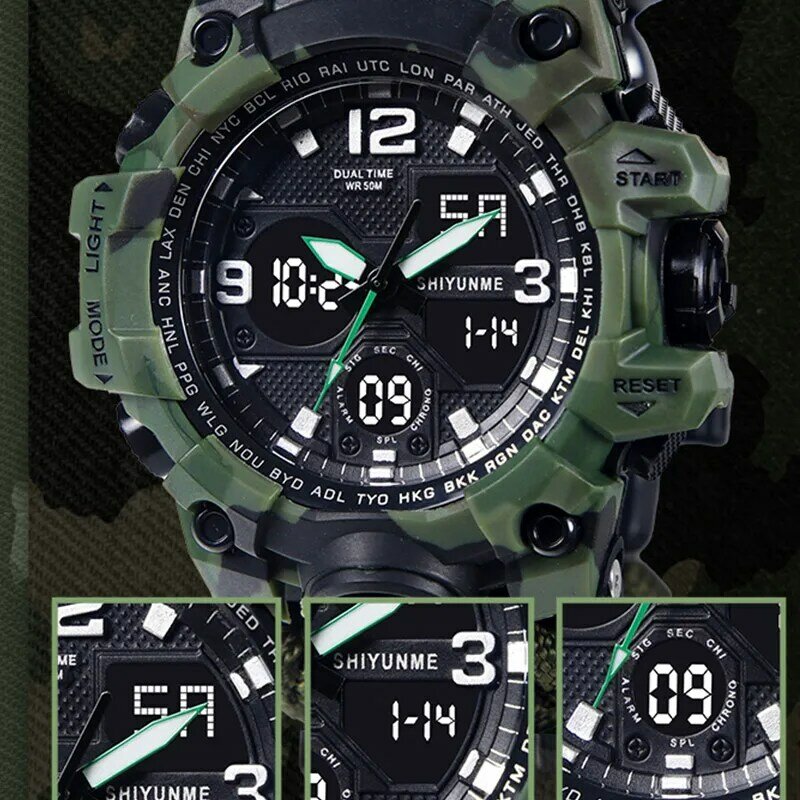 SHIYUNME Men's Military Sports Watches Compass thermometer Waterproof Quartz Watch Men LED Digital Male Clock relogio masculino