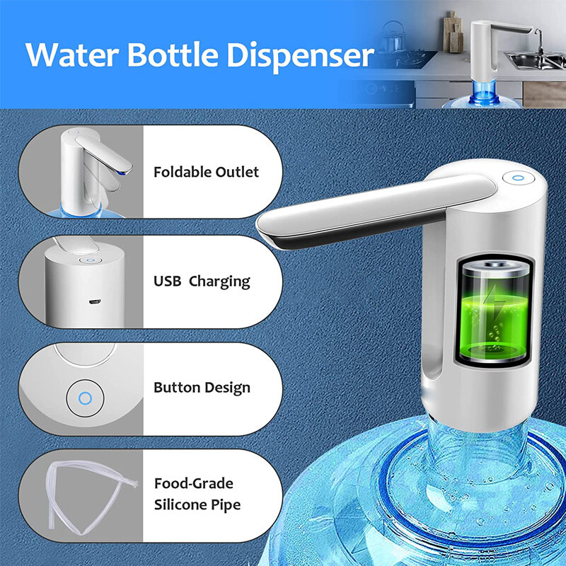 Dispensador de agua plegable automático, recargable por USB bomba eléctrica, portátil, para botellas, hervidor de agua
