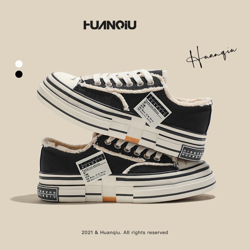 Huanqiu-女性のためのファッショナブルなキャンバスシューズ,カジュアルで多用途の小さな白い靴,春,新しいコレクション2022