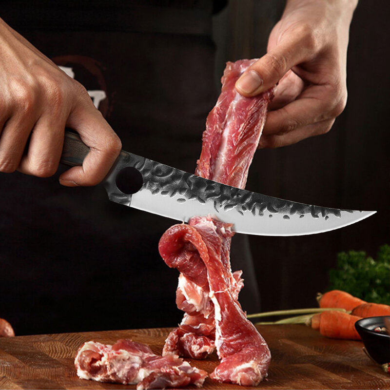 Faca de desossa forjada artesanal faca de cozinha em aço inoxidável faca de corte de peixe cutelo frutas legumes faca ao ar livre