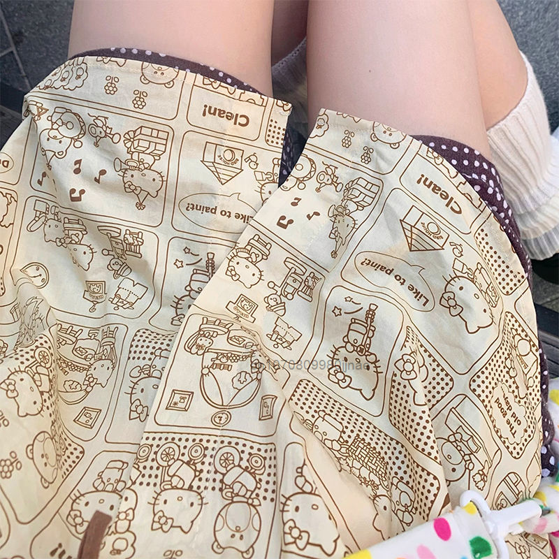 Sanrio Hallo Kitty Lose Beiläufige Bluse Y2k Mädchen Neue Sommer Mode Gedruckt T Shirts Y2k Cartoon Kleidung Top Tees Harajuku hemd