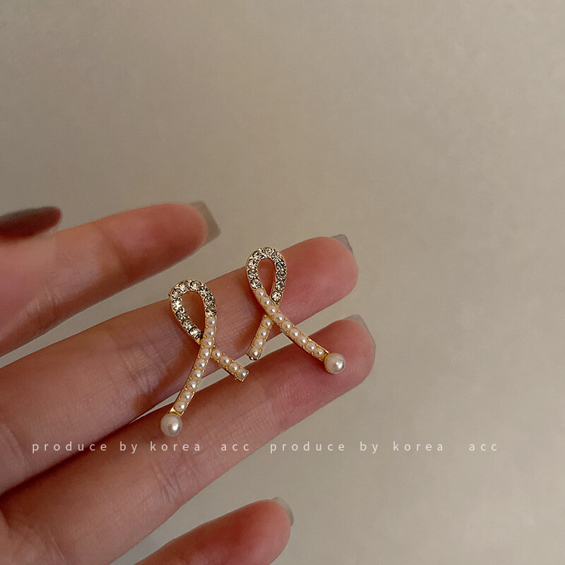 S925 aguja de plata Corea geométrica Cruz pendientes diamante perla pendientes ins estilo moda salvaje pendientes mujeres
