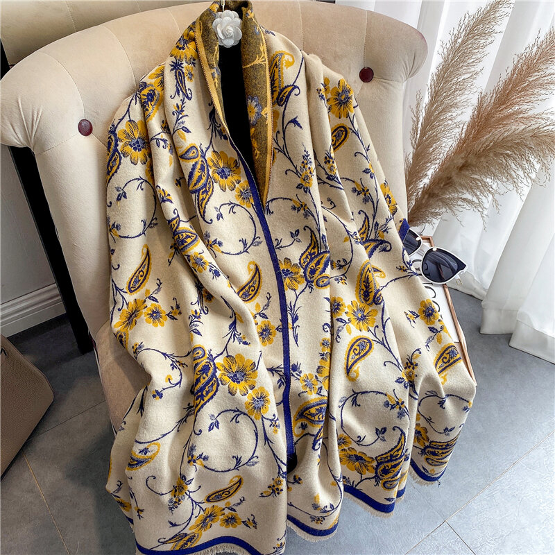 女性のカシミヤスカーフ,暖かくて厚い冬のスカーフ,ファッショナブルなデザインのタッセル,ショール,2022