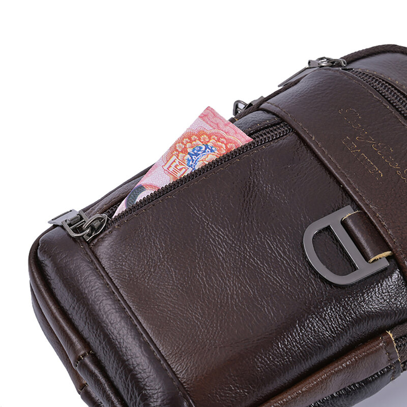 Vintage Men Cowhide Waist Bag Leather Shoulder Crossbody Bag   Fanny Pack Male Belt Bum Purse Travel Casual Handbags Phone Pouch