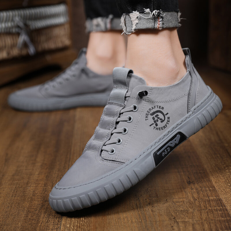 Summer Men's Shoes Ice Silk Cloth Canvas Shoes Gray Flat Casual Shoes Lace Up Non Leather Sneakers Fashion Soft Walking Shoes