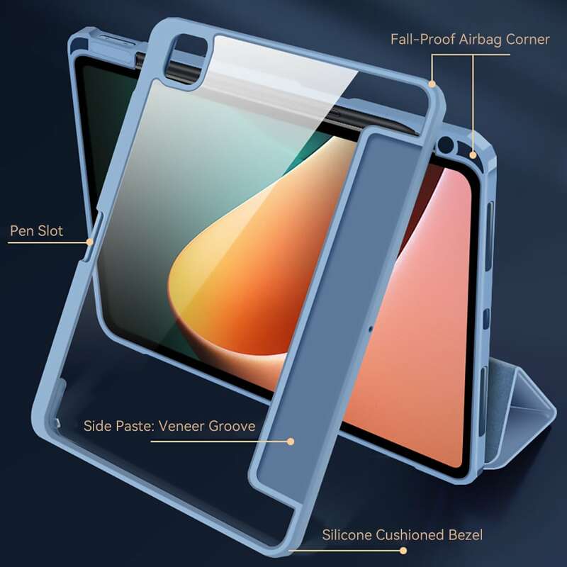 Casing Tablet untuk Xiaomi Pad 5 Pro Sampul Transparan dengan Tempat Pensil untuk 2021 Xiaomi 5 Casing 11 Inci dengan Funda Bangun Otomatis