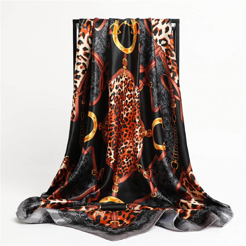 Foulard carré en soie de luxe pour femmes, hijab, imprimé, sous-foulards, Turban musulman, Bandana, 2022