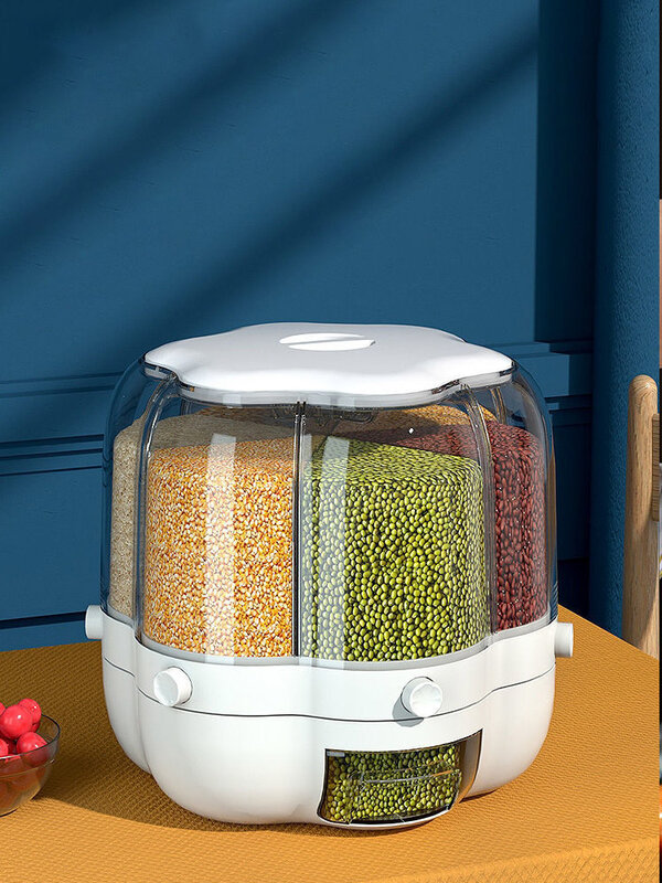 Frascos rotatable para cereais a granel barris de arroz recipientes domésticos separados selados insectproof tanque de arroz cozinha caixa de armazenamento