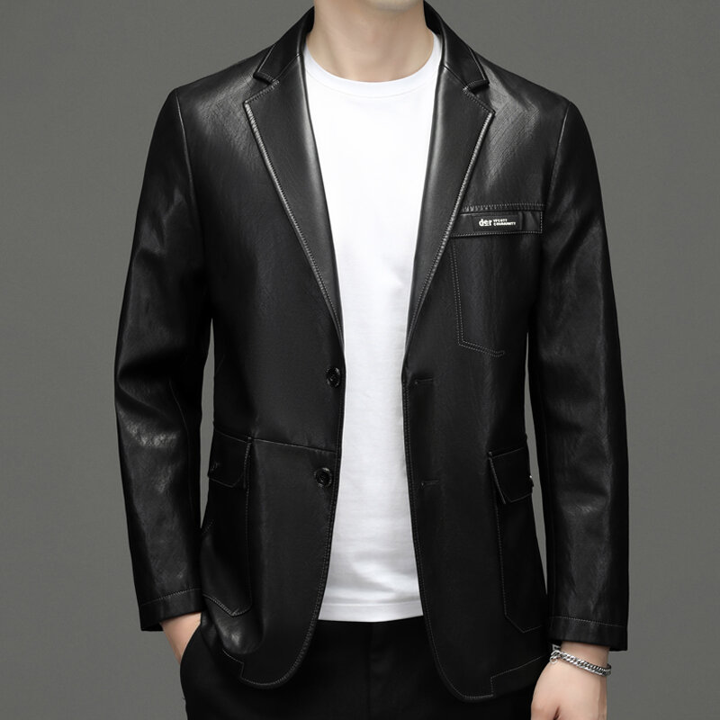 2022 novo estilo coreano jaqueta de couro casual jaqueta de couro dos homens curto colarinho terno de couro fino