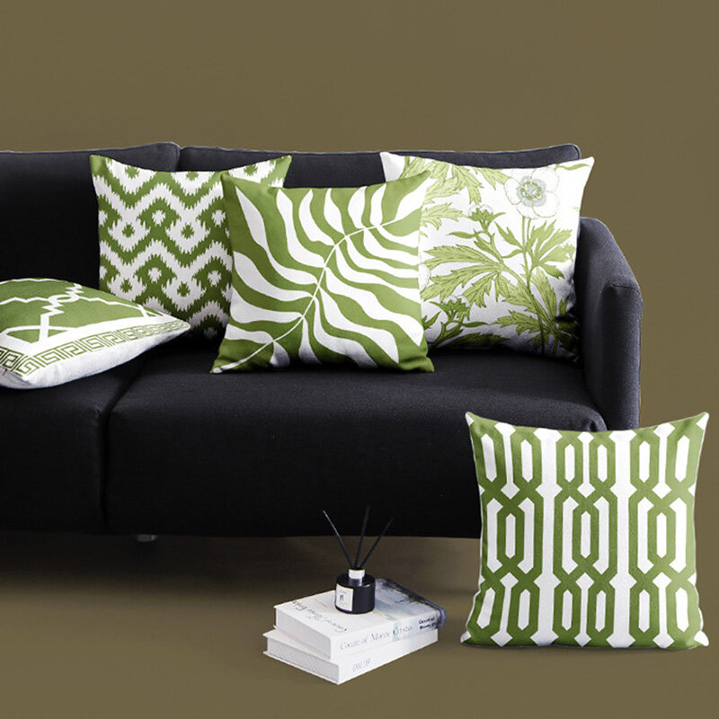 Funda de almohada geométrica con estampado de hojas, fundas de cojín para sofá y coche, color verde menta, gran oferta