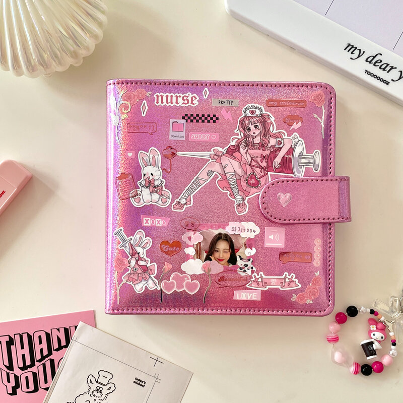 Tarjetas de Idol DIY, cuaderno de hojas sueltas cuadradas láser rosa, tarjeta de Collage de fotos transparente, carpeta cuadrada de estrellas, papelería coreana