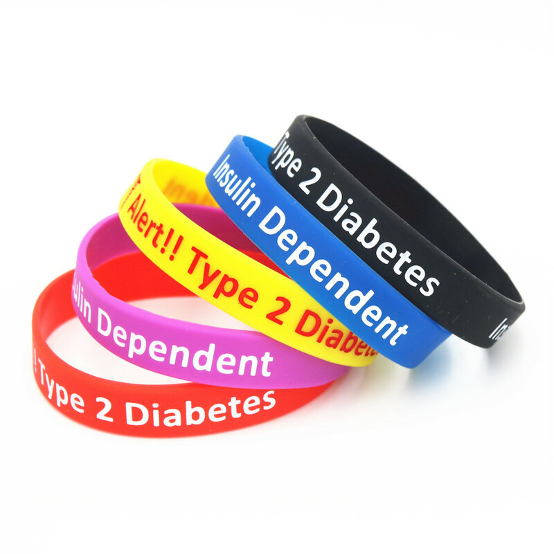1Pc Diabetische Armbanden Medische Alert Type 2 Diabetes Insuline Afhankelijke Siliconen Polsbandje Armband Verpleegkundige Armbanden SH060
