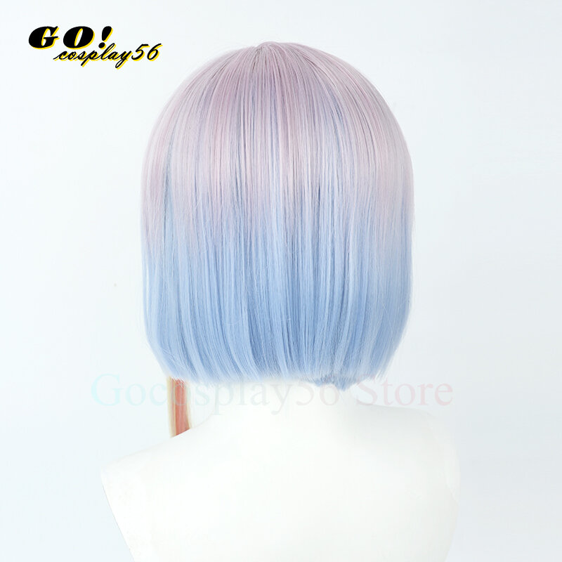 Cyberpunk: edgerunners lucyna kushinada peruca cosplay lucy gradiente arco-íris lado franja curto rosa azul cabelo feminino anime headwear