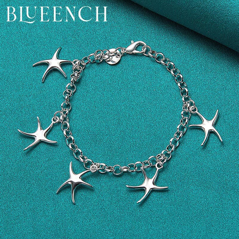 Blueench Gelang Gantung Pentagram Perak Murni 925 Cocok untuk Perhiasan Tren Mode Kepribadian Wanita