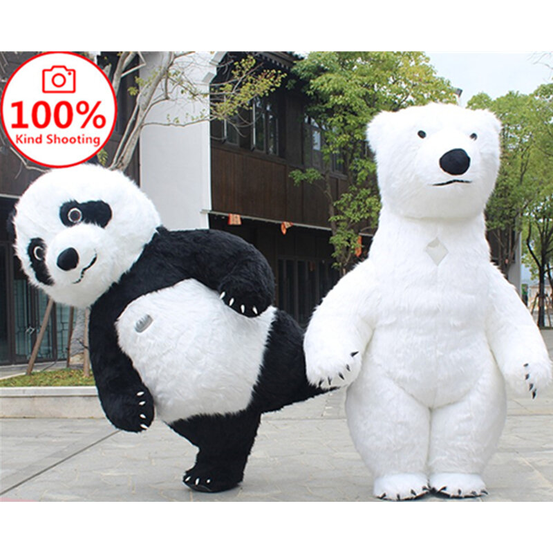 Panda Raksasa Kostum Tiup Jalan Lucu Beruang Kutub Kostum Maskot Pesta Cosplay Boneka Mewah Kostum Maskot Tiup
