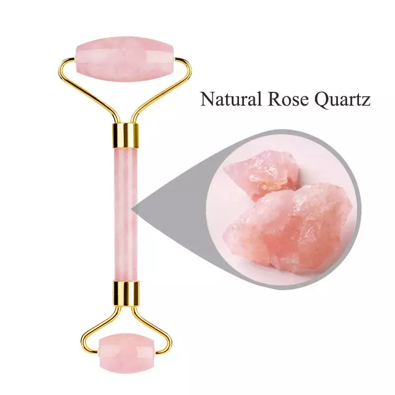 Pink Rose Quartz Jade Massager Roller Gouache Scraper Set Natural  Crystal Stone Gua Sha Board Face Roller Skin Care Beauty Tool