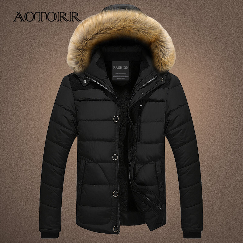 Casaco de pele com capuz parkas inverno dos homens grossos jaqueta outwear nova moda quente casaco homem lã forro à prova de vento masculino parka casaco