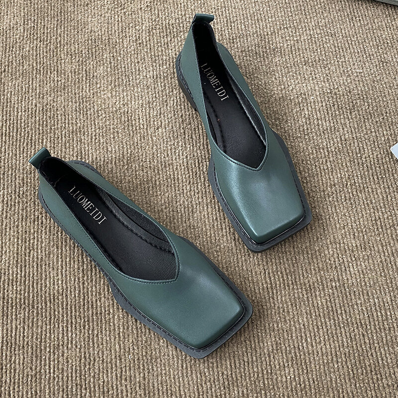 2022 Fashion Square Toe mieszkania damskie buty wiosna mokasyny Slip on Zebra zielone buty ze skóry nowe Casual Ladies mieszkania