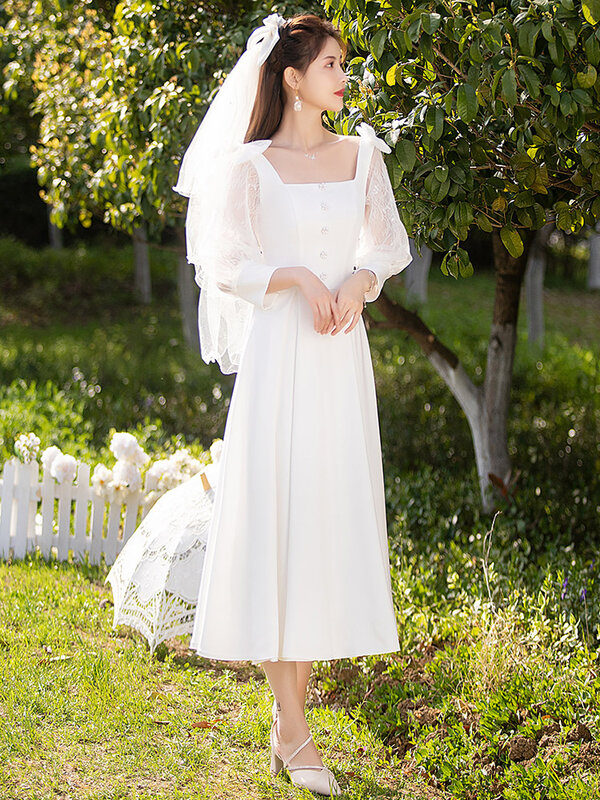 French A-Line Style Small White Engagement/Evening/Certification/Alumni Association Temperament Dress Can Wear In Daily Life