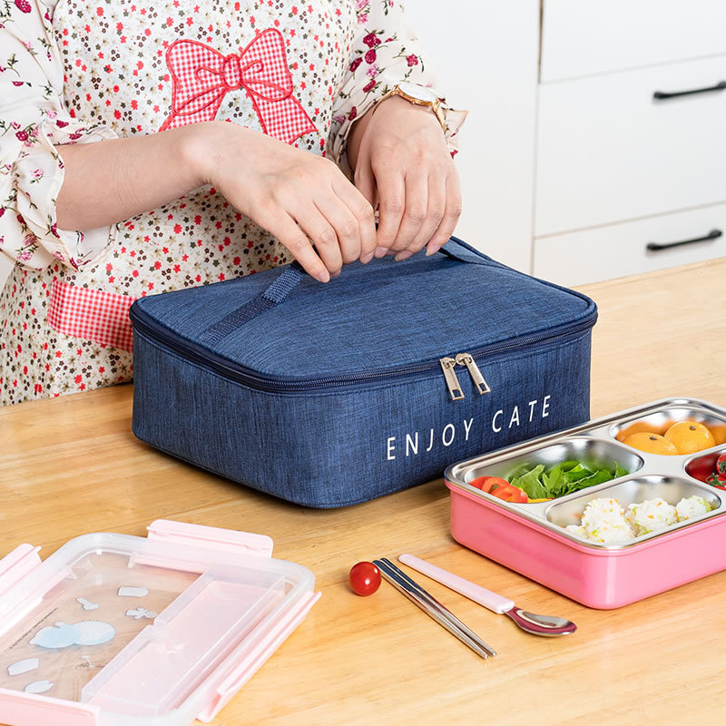 Square Insulated Lunch Bag Large Capacity Thermal Cooler Bento Box Bags Food Carrier Portable Travel Picnic Lunch Handbags