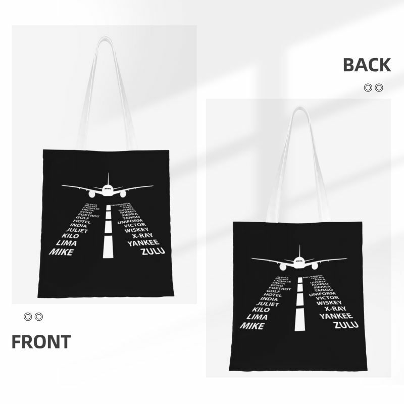 Bolsas de lona reutilizables para aviador, bolsa de hombro de avión piloto del alfabeto fonético, regalo de aviación