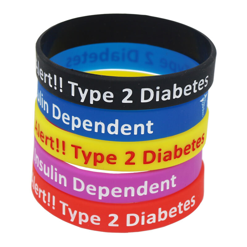 1Pc Diabetische Armbanden Medische Alert Type 2 Diabetes Insuline Afhankelijke Siliconen Polsbandje Armband Verpleegkundige Armbanden SH060