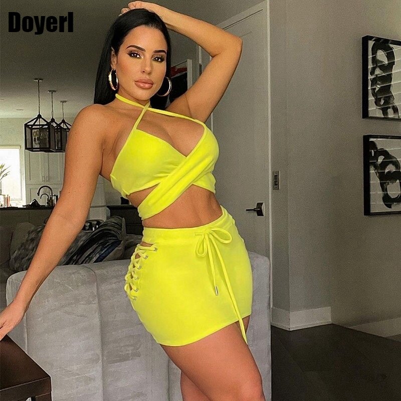 Party Sexy Two Piece Outfits for Women 2022 2 Piece Sets Womens Outfits Club Crop Top and Skirt Co Ord Set Festival Clothing