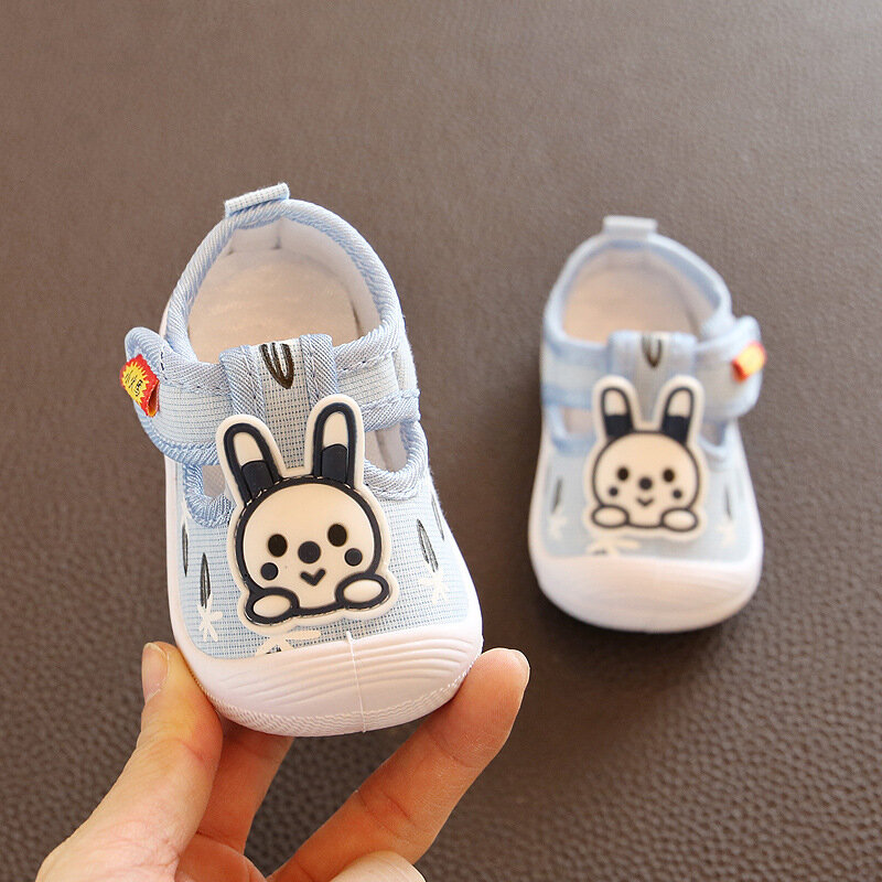 2022 Baby Boy Casual Shoes Blue Pink Cute Rabbit Pattern Newborn Infant Baby Girl Shoes Toddler Moccasins Squeaky Shoes F01201