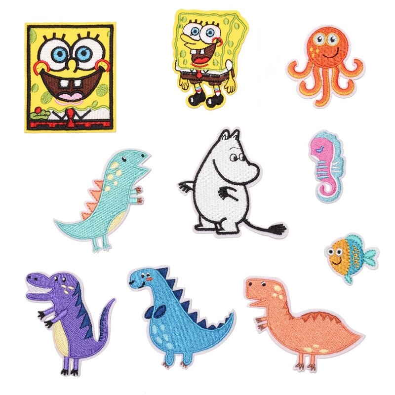 Cartoon Leuke Spons Baby Dinosaurus Borduurwerk Patches Ijzer Op Octopus Oceaan Dier Hippocampus Naaien Kind Kleding Patch Badges