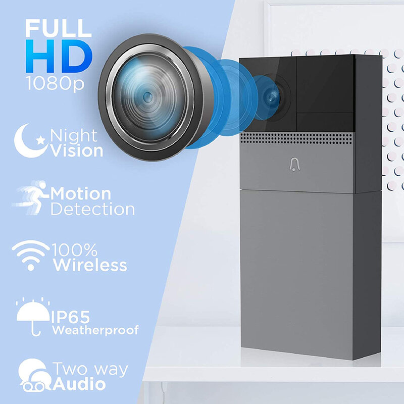 Laxihub inteligente interfone campainha com 1080p câmera de segurança wi-fi campainha da porta para casa ip54 à prova d' água carregável anel de alarme da bateria