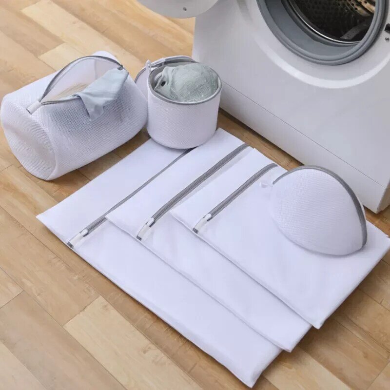 6 @ # bolsa de lavandería de malla dos en uno, bolsas de lavado de poliéster, cesta de lavandería de red gruesa, bolsas de lavandería para lavadoras, sujetador de malla