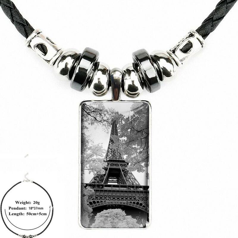 Collar con colgante de cristal hecho a mano con la Torre Eiffel de París, para mujeres y niños, medio colgante rectangular