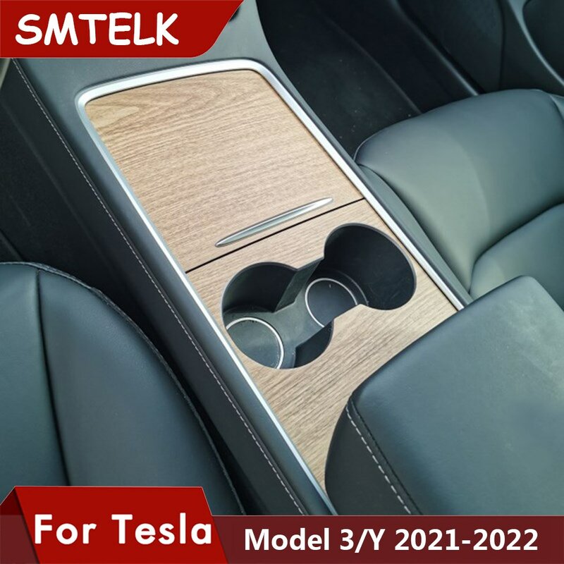 Car Central Control Panel Sticker For Tesla Model 3 2021 Wood Center Console Accessories Model Y 2022 Interior Film Wood Grain