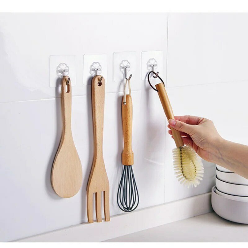 10 Pcs Hook โปร่งใส Strong Self-Adhesive กุญแจผ้าขนหนูไม้แขวนเสื้อสำหรับแขวนห้องครัวห้องน้ำ rack