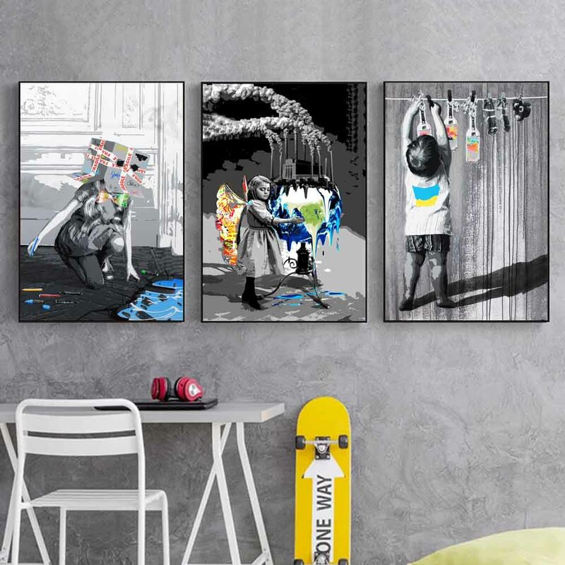 Graffiti art lovely children canvas painting street culture wall art banksy poster office living room home decoration mural