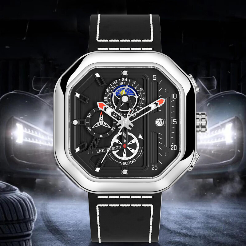LIGE Date Watches Mens Luxury Brand Big Dial Watch Men Waterproof Quartz Wristwatch Sports Chronograph Clock Relogio Masculino