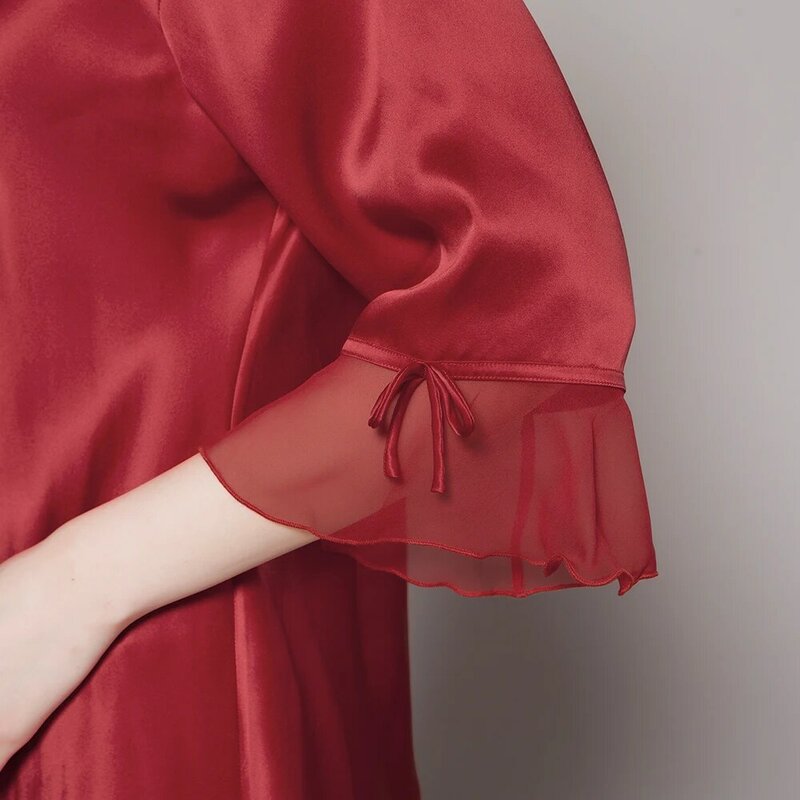 فاخر 100% بيجامة من الحرير الحقيقي مجموعة النساء الطبيعية طويلة الأكمام الصلبة ملابس خاصة الإناث مريحة الترفيه ملابس المنزل أنيقة