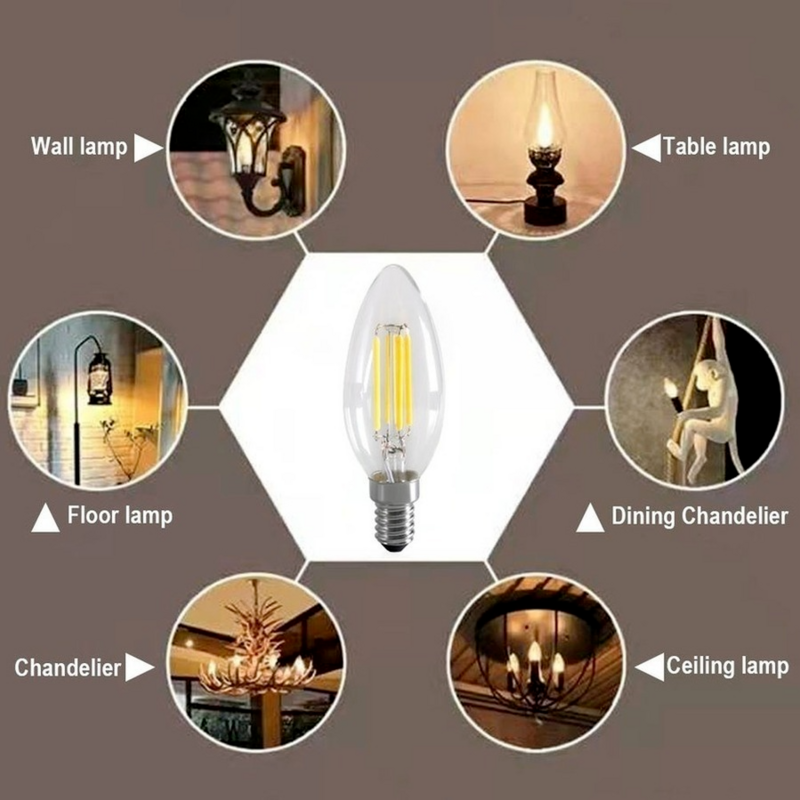 Светодиодная лампочка накаливания E14 E27, 9 шт., лампа в стиле ретро для лампочек Эдисона с холодным/теплым белым светом, 2 Вт/4 Вт/6 Вт, 220 В переменного тока