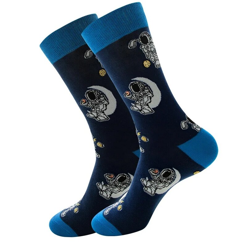 New Men's Socks Harajuku for Funny Cotton Women's Socks Print Beer Grenade Astronaut Long Tube Happy Business Casual Crew Socks