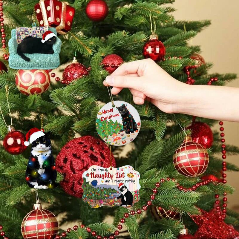 Colgante de gato negro para decoración de fiesta de Navidad, adorno colgante para árbol de Navidad, O6A7, 2023