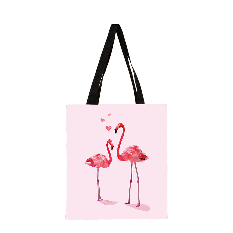 Pintura flamingo impressão sacola senhoras dobrável reutilizável sacola de compras saco de linho