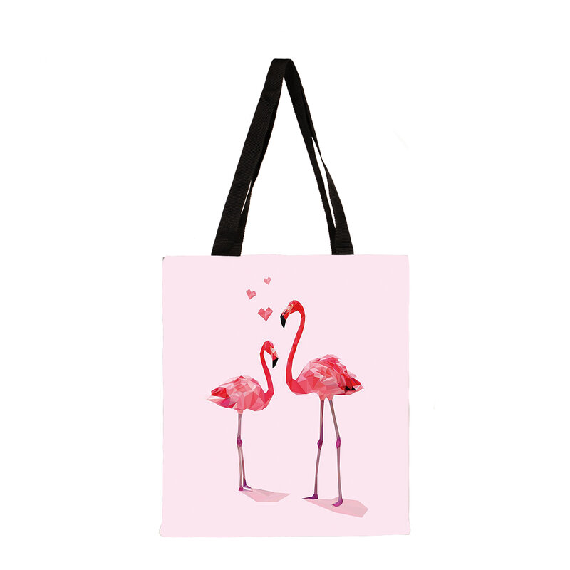 Painting Flamingo Print Tote Bag Ladies Folding Reusable Shopping Bag Linen Tote Bag