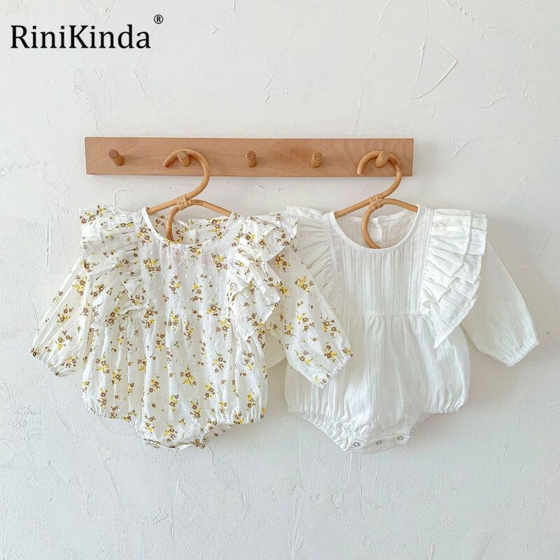 RiniKinda الربيع الوليد الرضع لطيف قميص قطني بكم طويل للجنسين بوي بنات الكشكشة ارتداءها بذلة ملابس الطفل الجسم القمم