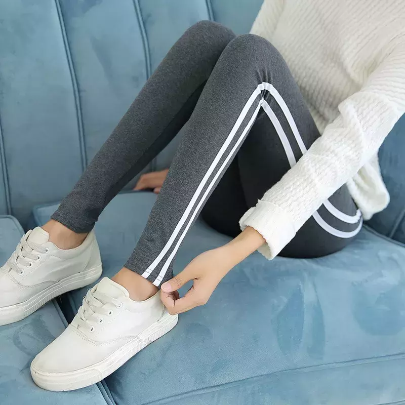 lady blended cotton stripe leggings casual street outer active wear solid pant women stretch fitted skinny legging trousers