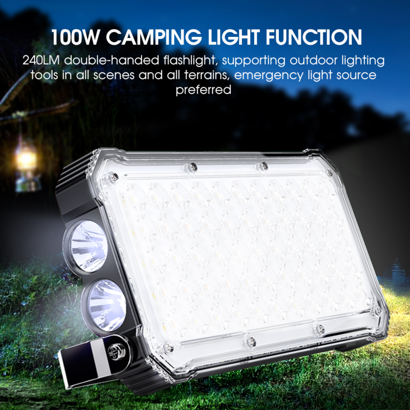 100W 스마트 캠핑 휴대용 무선 충전 플래시 램프 보조베터리 방수 슈퍼 밝은 다목적 야외 비상 LED
