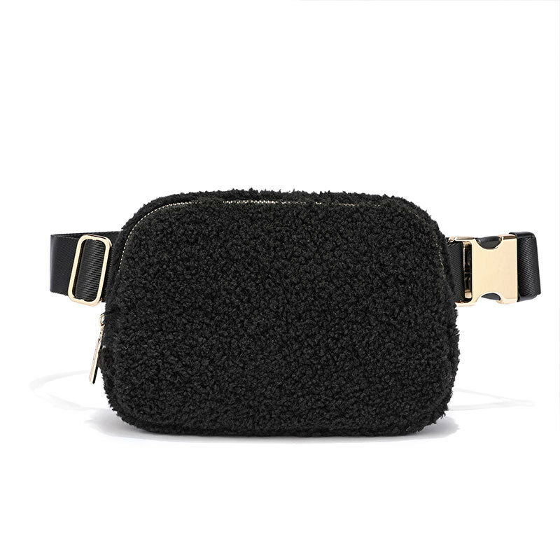 The New Ubiquitous Sherpa Wool Waist Bag Is A Winter Fashion Crossbody Bag With A Metal Buckle For Running And Sports.