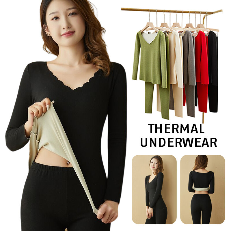 Women's Thermal Underwear Set Winter De Velvet Fever Seamless Bottoming Home Wear Beauty Skin Autumn Clothes Pants Solid Color