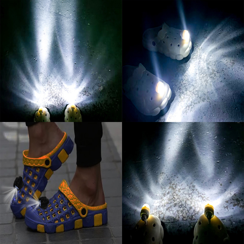 Luce a LED per scarpe coccodrillo scarpe impermeabili luci fari per Haking Light adulti bambini campeggio all'aperto lampada da lavoro per scarpe divertenti