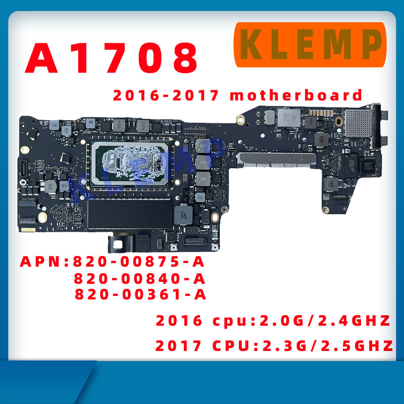 テスト済みのノートブックマザーボードA1708,2.3インチ,820-00875-a,ロジックボード,i7 2017 GHz,8GB/16GB,820-00840-a,2.0 i5 2016g,8GB